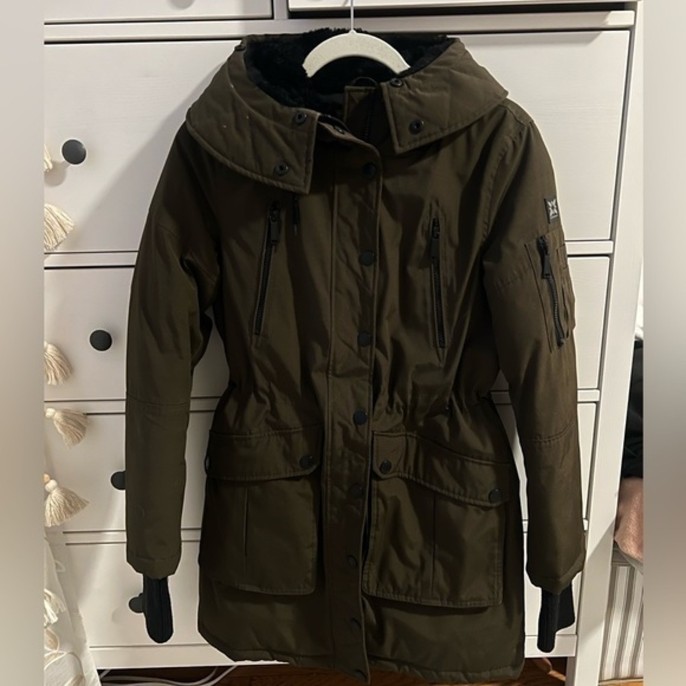 BCBG Women Hooded Parka Coat Green - Size S - Good condition